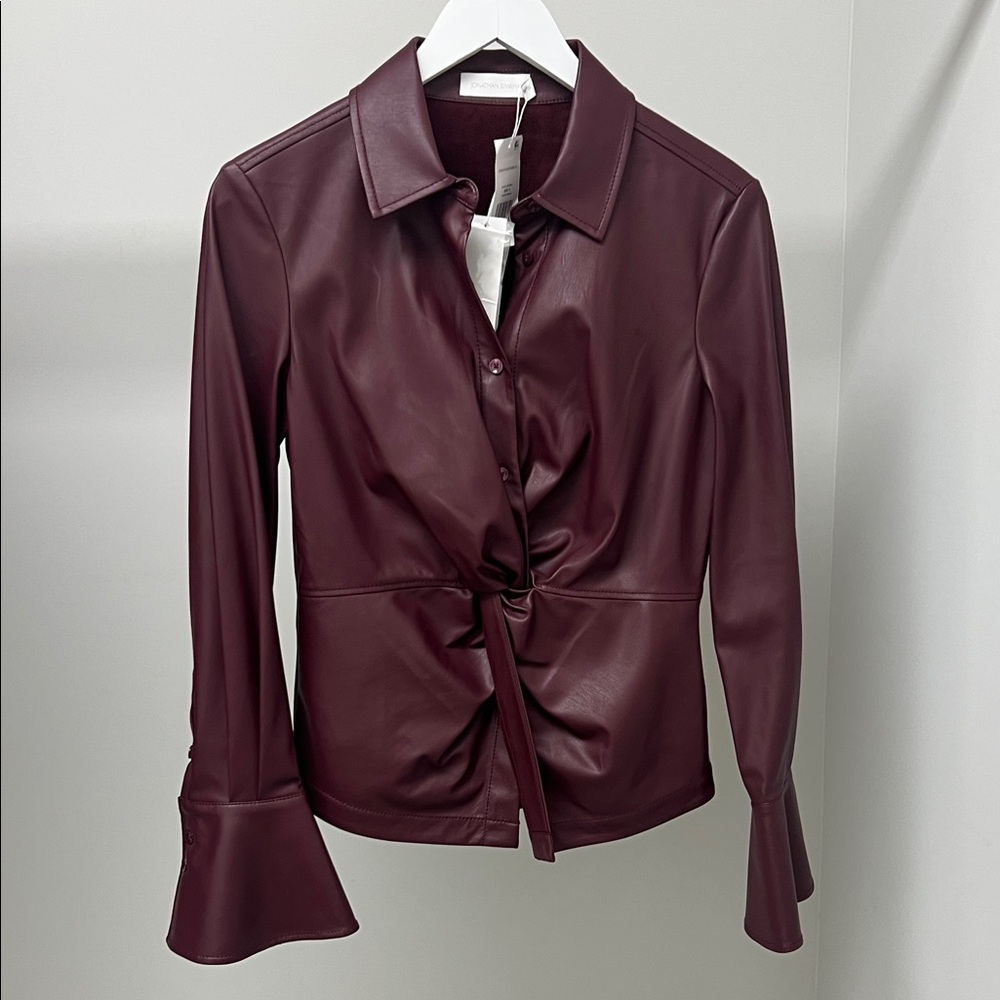 Jonathan Simkhai Deep Burgundy Faux Leather Blouse -NWT